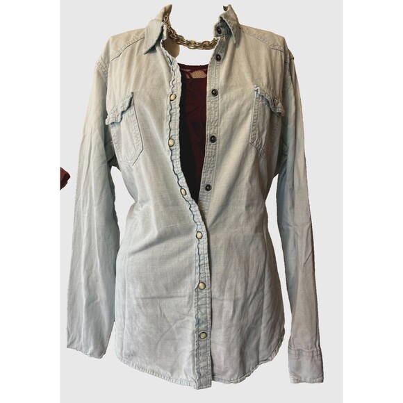 AMERICAN EAGLE DISTRESSED Denim Button Up Shirt SIZE XL - Picture 4 of 6